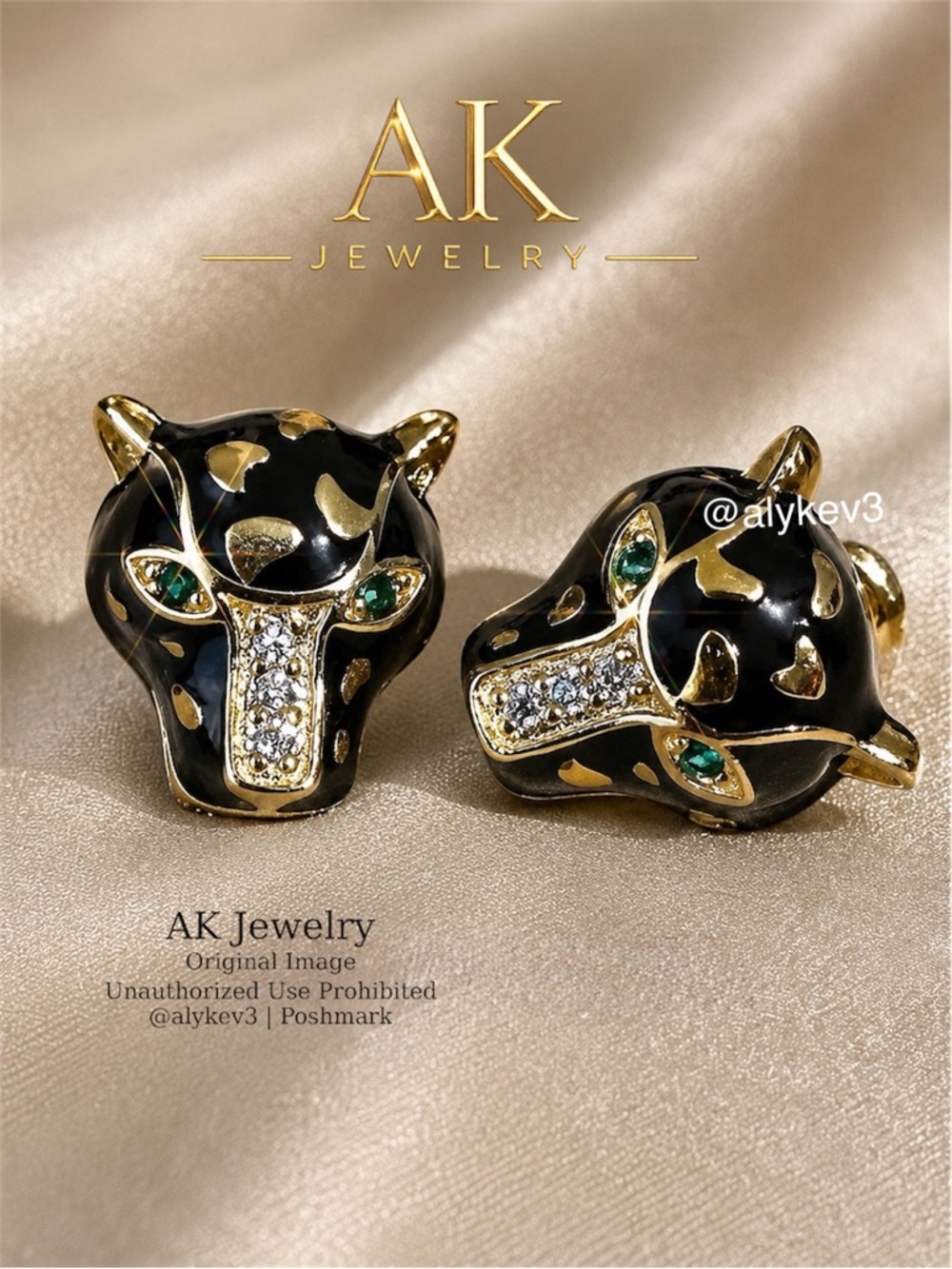 💎LUXURY Black, Gold and Diamond PANTHER Earrings, Unique CZ Stones